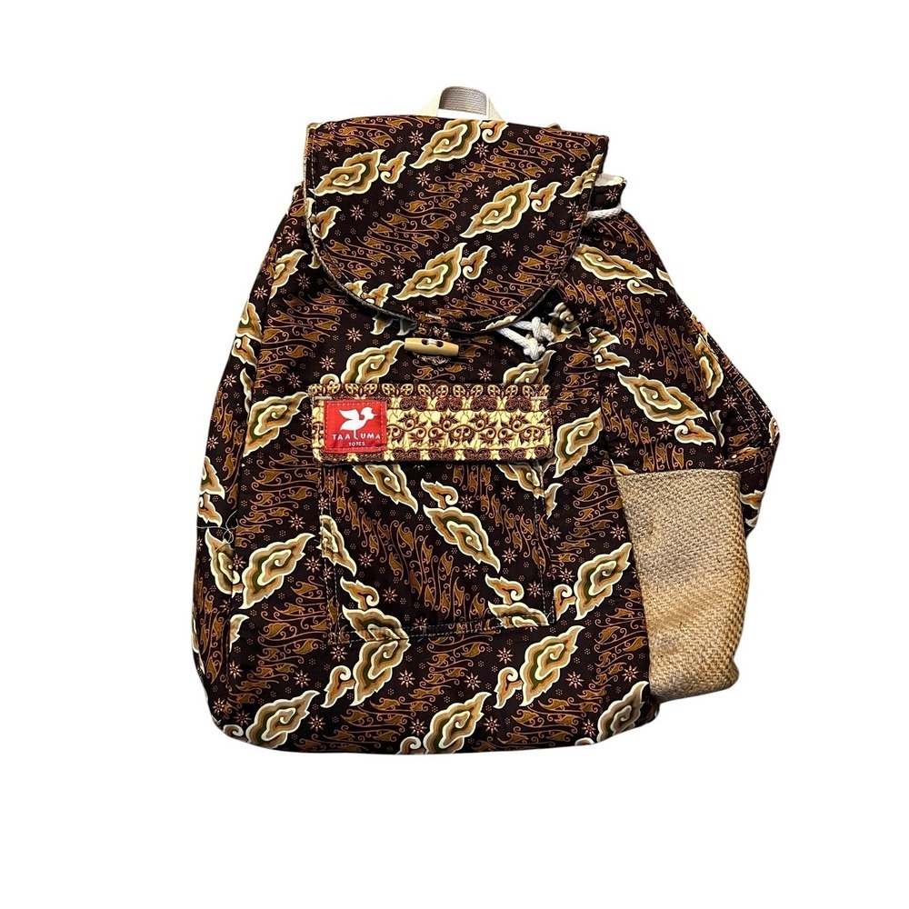 Taaluma Totes Backpack Batik Print - Brown Travel Bag w/ Drawstring